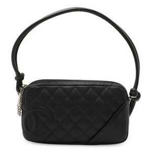 CHANEL Black Leather Logo Shoulder Bag